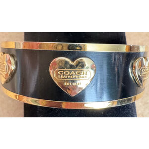 Women's Coach Black Gold Heart Logo Bangle Bracelet One Size